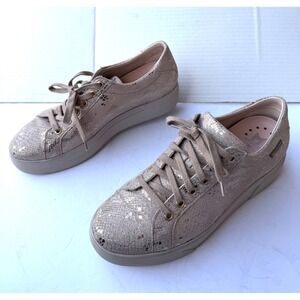 Mephisto Leather Snake Silver Gold Pink Lace Up Low Top Platform Sneakers Sz 8